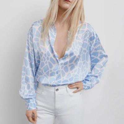 China High Quality Sustainable Elegant Casual Print Long Sleeve Blousr Women Fashion Silk Shirt for sale