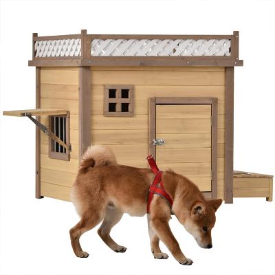 China Outdoor Wooden Kennel Style Pet Log Cabin Pet Shelter Furniture Windproof With Hinged Open Roof Entry for sale