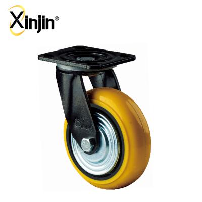 China China Supplier 8 Inch Flat Free Swivel Yellow Cast Iron 8 Inch PU Caster Wheel For Trolley Cart for sale