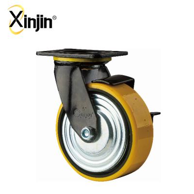 China 6 Inch Flat Freestanding Industrial Caster Swivel With Brake PU On Cast Iron Caster Trolley Wheel Caster for sale