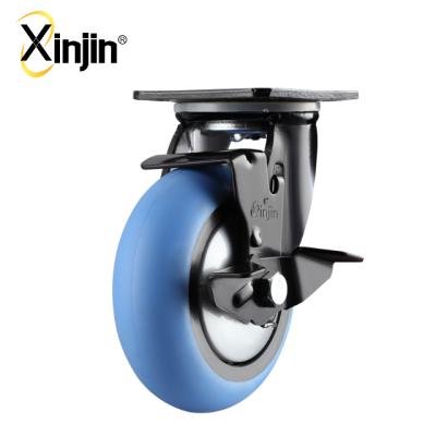 China Flat Free TPR Heavy Duty Blue 4 Inch Caster Wheel With Side Brake for sale