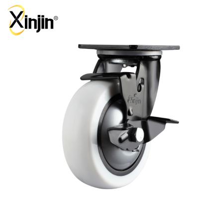 China Heavy Duty 4 Inch Flat Free Caster PP White Wheel With Side Brake for sale