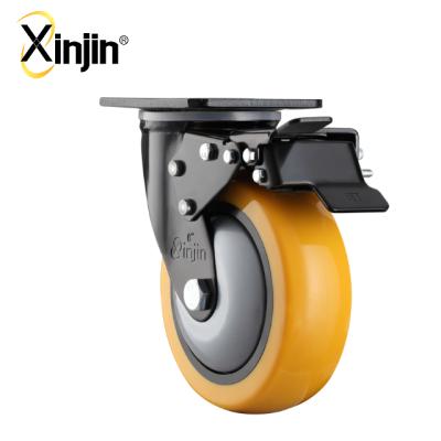 China 4 Inch Flat Surface PU Castor Flat Free Heavy Duty Wheel With Brake for sale