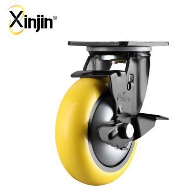 China 4 Inch Flat Free Heavy Duty Korean Style PU Caster Wheel With Side Brake for sale