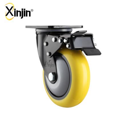 China 4 Inch Flat Free Heavy Duty Korean Style Round PU Caster Wheel With Brake for sale