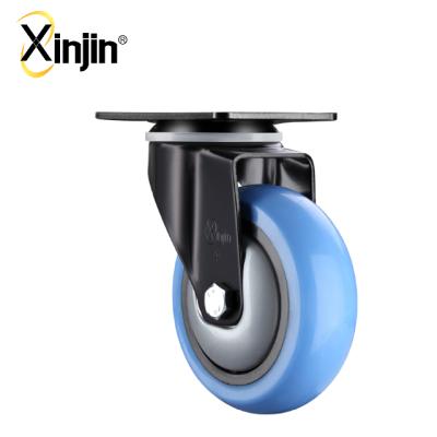 China 3 Inch Flat Freestanding Blue Color Round Outboard Silence TPR Plate Swivel Caster Wheel for sale