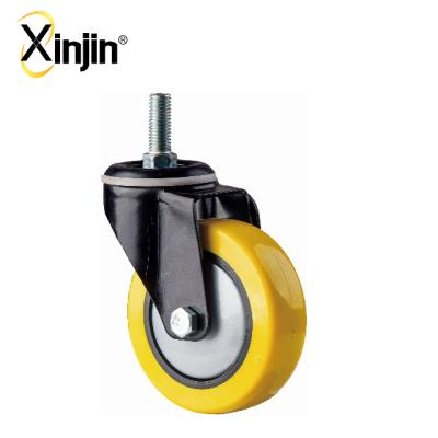 China STEEL 3 Inch Threaded Stem PU Caster Wheel Yellow Color for sale