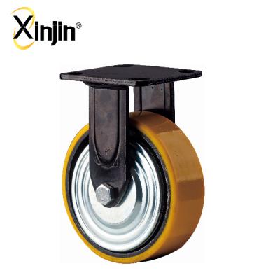 China 8 inc flat free fixed trolley caster wheels PU Heavy Duty Industrial Cast Iron for sale