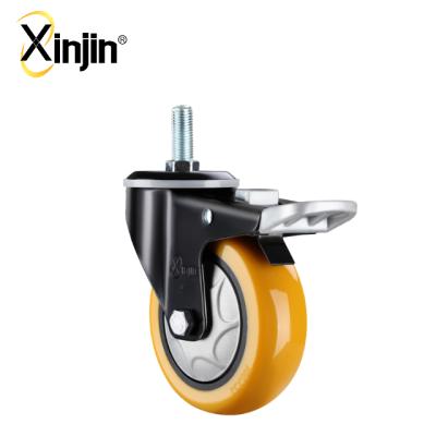 China Dish Swivel Silent Caster Wheels M12 Threaded Stem Swivel With Brake PU Wheel for sale