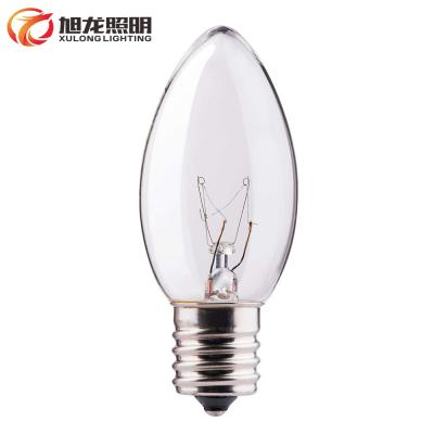 China Aluminum/Brass/Nickel C9 E14 E17 Filament Candle Tungsten Lighting Shell Clear Bulb For Sale for sale