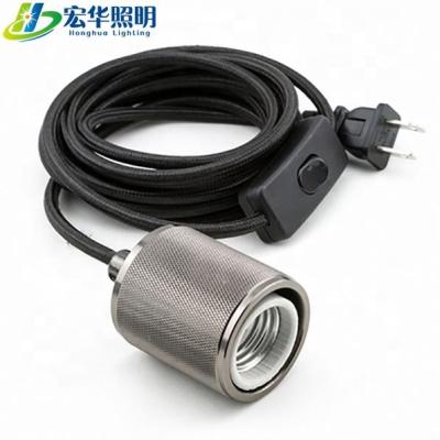 China Home Appliance PVC Fabric Rope E26 E27 Metal Lamp Indoor Pendant Light Holder With Switch for sale