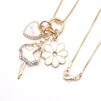 China Cute Charm Design Ballet Girl Heart Flower Long Chain Pendants Necklace Cute Baby Children Alloy Chain Necklace DIY Jewelry for sale