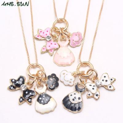 China Wholesale Cute Kids Baby Skirt Bowknot Cloud Pendants Necklace Kid Charm Girls Combine Chain Necklace Fashion Accessories for sale