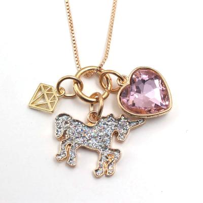 China New Heart Unicorn Pendants Charming Alloy Chain Necklace Kids Cute Fashion Baby Chain Necklace For Girls Kids Birthday Gift for sale