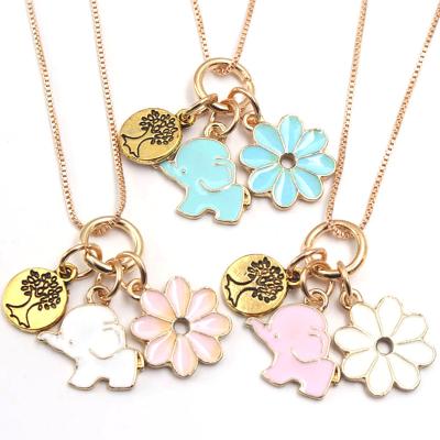 China Colorful Cute Flower Elephant Tree of Life Pendants Combine Cute Long Chain Kids Girls Necklace Necklace Jewelry for sale