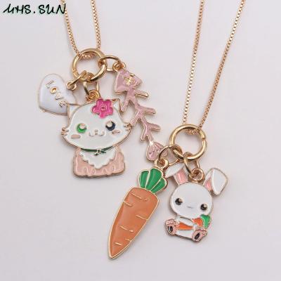 China Newest Hot Selling Cute Kids Girls Cute Baby Kid Fashion Alloy Chain Necklace Cat Fish Bone Pendants Necklace Rabbit Carrot for sale