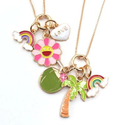 China Cute Toddler Kid Flower Heart Rainbow Tree Pendants Necklace Fashion Children Long Charm Girls Girls Alloy Chain Necklace for sale