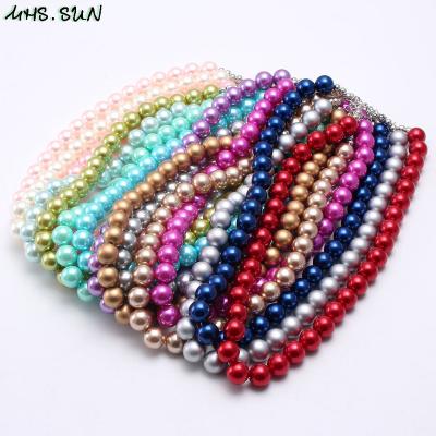 China Girls Cute Children's Fashion Colorful Pearl Beaded Necklace Bracelet Baby Handmade Children's Jewelry Set Wholesale Small for sale