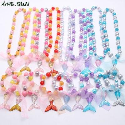 China Cute Colorful Mermaid Tail Style Necklace Bracelet Dangle Babies Shape Elastic Beads Jewelry Set For Kids Child Gifts for sale