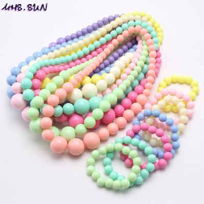 China Cute Elastic Colorful Acrylic Bead Girls Small Chunky Beaded Jewelry Set Necklace Bracelet Fashion Design Kid Children for sale