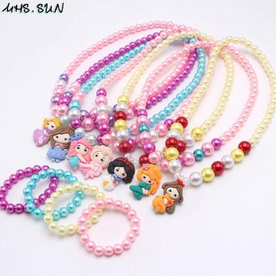 China Cute Cute Princess Necklace Bracelet Pendant Small Beads Fashion Colorful Beaded Jewelry Set Girls Baby Party Accessories for sale