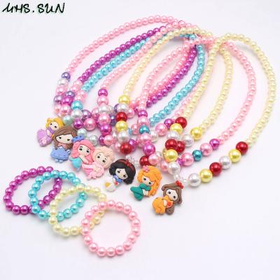 China Cute Baby Pearl Beads Princess Style Colorful Kids Pendant Jewelry Set Necklace Bracelet Set Fashion Girls Party Accessories for sale