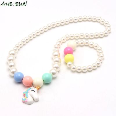 China Little Unicorn Girl Children Fashion Beads Jewelry Pendant Necklace Bracelet Set Design Cute Baby Kids Set Accessories Wholesale for sale