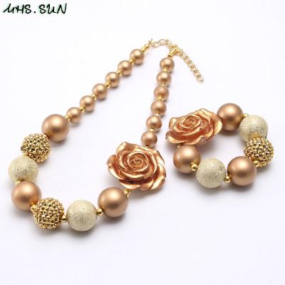 China Cute Chunky Beaded Jewelry Set New Arrival Baby Girls Bracelet Rose Flower Acrylic Beads Necklace Kids Children Wholesale Price for sale