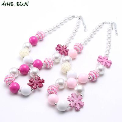 China Adorable Cute Rhinestone Snowflake Acrylic Beads Chunky Babies Jewelry Set For Child Necklace Bracelet Kids Party Style for sale