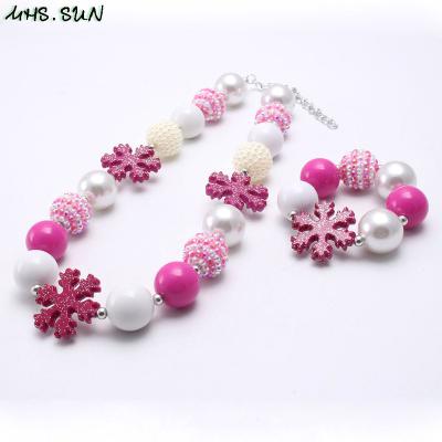 China Girls Kids Cute Cute Snowflake Rhinestone Acrylic Beads Necklace Bracelet Kids Chunky Beaded Jewelry Set For Party Gift for sale