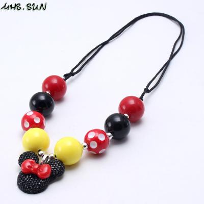 China FASHIONABLE Cartoon Character Pendant Charm Red Black Yellow Beads Chunky Necklace Baby Girls Adjustable Rope Necklace Wholesale for sale