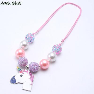 China FASHIONABLE Design Baby Girls Unicorn Pendant Adjustable Rope Necklace Colorful Pearl Necklace Party Accessories for sale