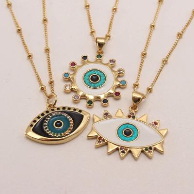 China Vintage Trendy Eye Necklace Fashion Design Women Girls Choker Necklace Party Mosaic Zircon Pendant Chain Jewelry for sale