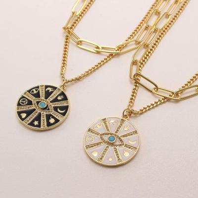 China FASHIONABLE Zircon Religious Eye Style Pendant Necklace Vintage 18K Gold Plated Chain Necklace For Women Girls Accessories for sale