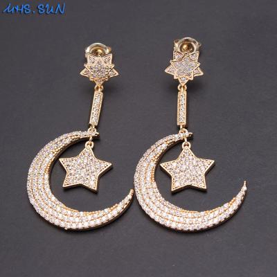 China MHS.SUN TRENDY Vintage Design Moon Star Zircon Stud Earrings Fashion Women Gold Plated CZ Earrings For Girls Gifts Jewelry New for sale