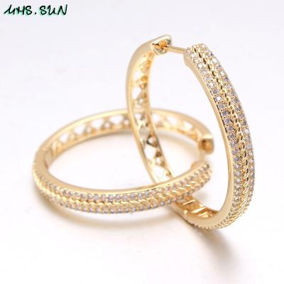 China MHS.SUN Jewelry Wholesale FASHIONABLE Luxury Wholesale 18K Gold Plated Hoop Earrings Women Girls Mosaic Zircon Ear Studs Shape Party Gifts for sale