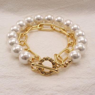 China Vintage Wholesale Price Pearl Beads Bracelets 18K Gold Plated Alloy Chain Bracelet Fashion Jewelry Women Girls Gift for sale