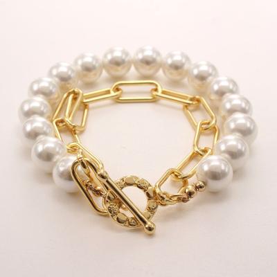 China Vintage Fashion Pearl Beads Bracelets Alloy Chain Bracelet Luxury Women Girls Vintage 18K Gold Plated Party Jewelry Gifts for sale