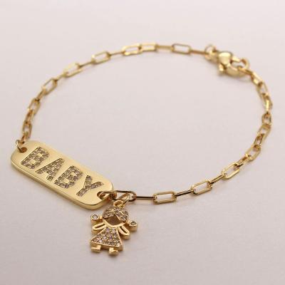 China MHS.SUN Vintage Fashion Design Zircon Letters Bangles Bangles Vintage Gold Color For Women Girls Charm AAA CZ Bangles Jewelry for sale