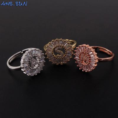 China Vintage Fashion Cubic Zircon Alphabet Rings For Women Men 26 Letter Rings CZ Jewelry Wholesale Price 3 Color For Choose for sale