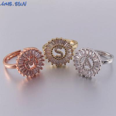 China MHS.SUN Vintage Mosaic Zircon Alphabet Rings Shape 26 Letters 3A CZ Rings For Women Men Vintage Jewelry Wholesale Price for sale