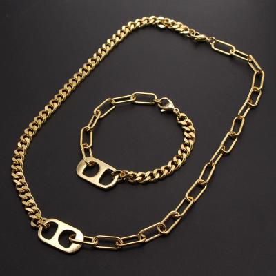 China Punk/Fashion Vintage 18k Gold Plated Women Alloy Necklace Chain Bracelet Set Girls Fashion Jewelry Set Party Gifts Accessories for sale