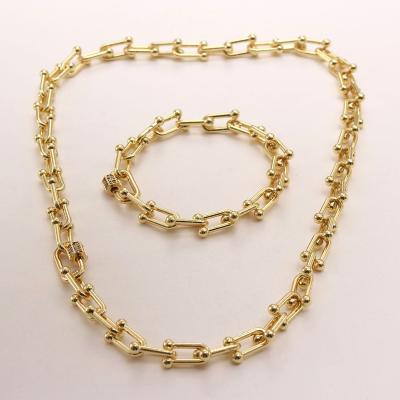 China Wholesale Cubic Chunky Chain Necklace Bracelets Punk/Fashion MHS.SUN Zircon Screw Clasp 18K Gold Plated Brass Jewelry Women/Men Hiphop Gifts for sale