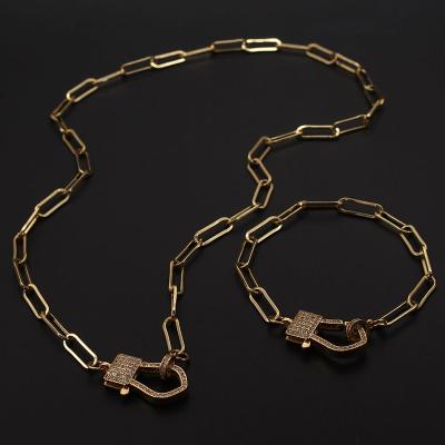 China MHS.SUN Luxury Vintage Fashion Design Zircon Buckle Necklace Pendant Bracelet Gold Color Vintage Zircon Jewelry Set For Women/Girls for sale