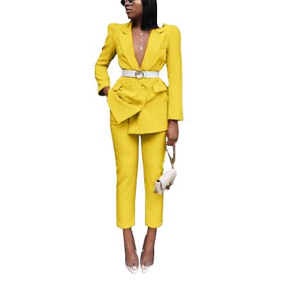 China 2022 New Arrival Fashion Women's Anti-Shrink Clothes Long Sleeve Blazers Suits Ladies Solid Women Pants Two Piece Set for sale