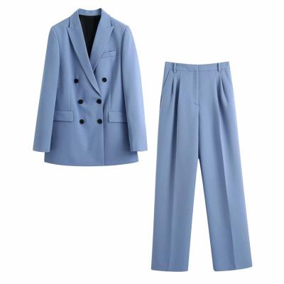 China 2022 Spring Summer Anti-Shrink Women Sheath Long Double Breasted Suits Ladies Blazer Suits And Tuxedo Office Lady Pant Suits for sale