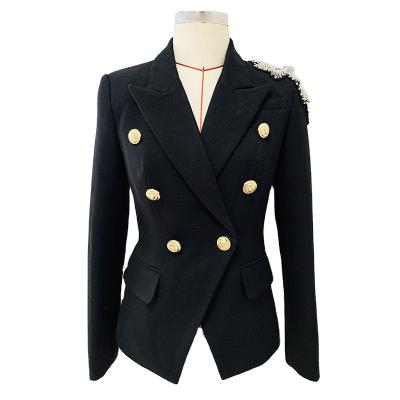 China Wholesale Anti-wrinkle 2022 New Arrivals Office Lady Blazer Jacket Classic Double Breasted Rhinestone Embellished Women Blazer Jacket for sale