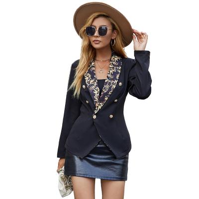 China Viable 2022 Women Fashion Buttons Embellished Slim Ladies Jacket Blazer Printed Collar Women's Jackets for sale