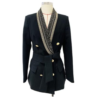 China Wholesale Anti-wrinkle 2022 new arrivals office lady blazer jacket classic shawl collar rhinestone embellished women blazer jacket for sale