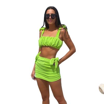 China 2022 Summer New Arrivals Women's Breathable Casual Solid Backless Top With Pleated Skirt Co Ord Set Women 2 Piece Suits for sale